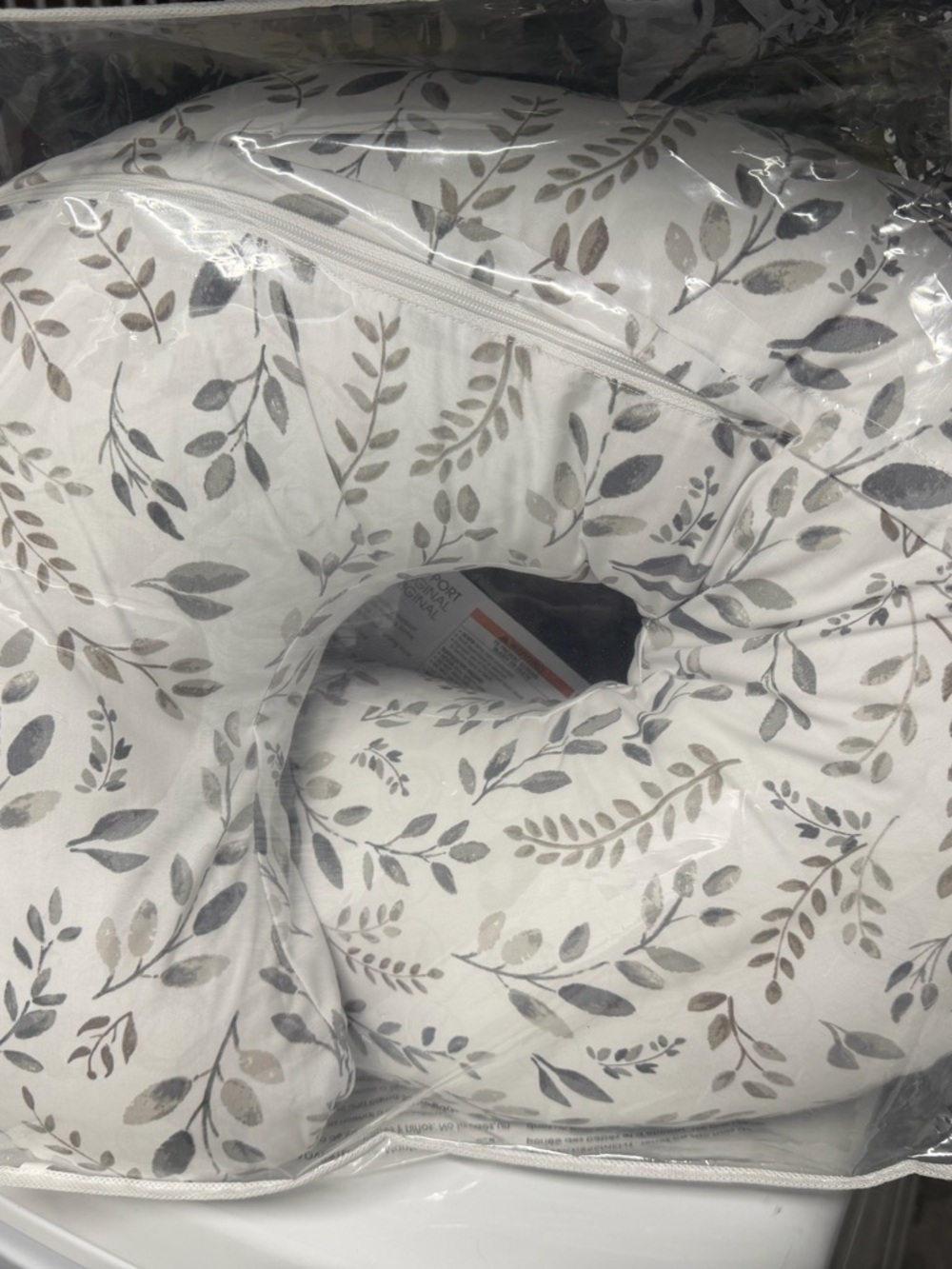 Boppy Nursing Pillow - White with Gray Leaf Pattern - Picture 4 of 4
